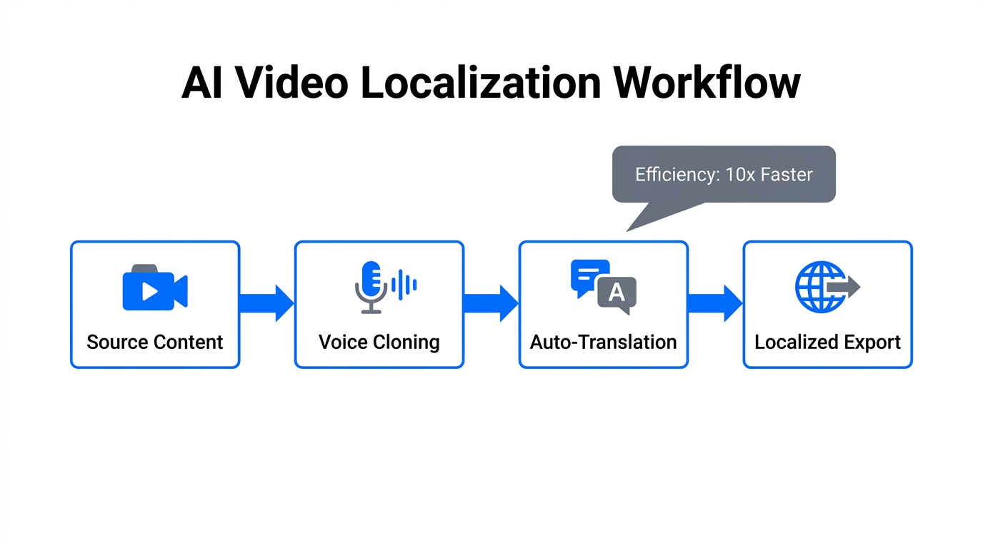 The automated step-by-step process for localizing video via Invideo AI.