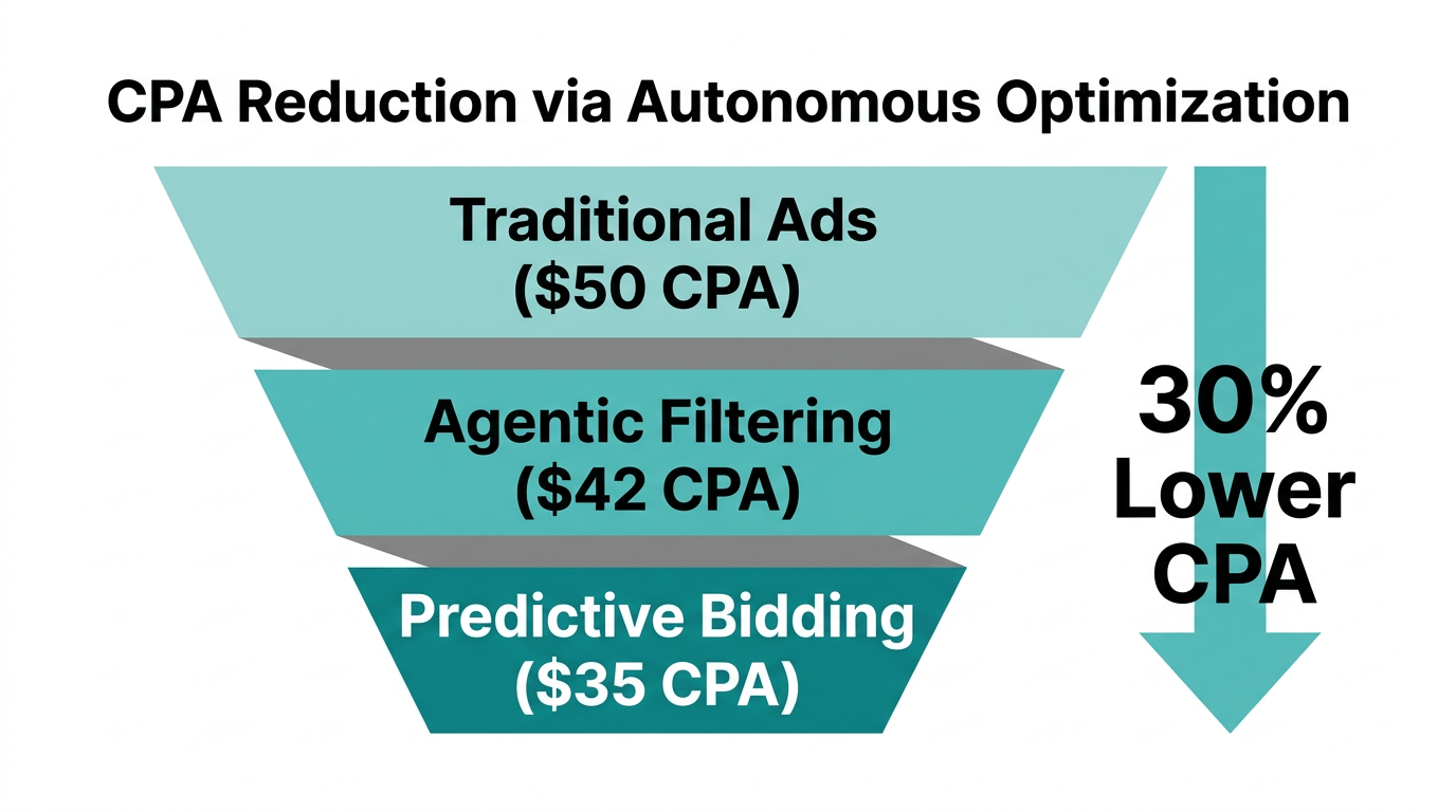 Funnel showing how autonomous optimization reduces Cost Per Acquisition.