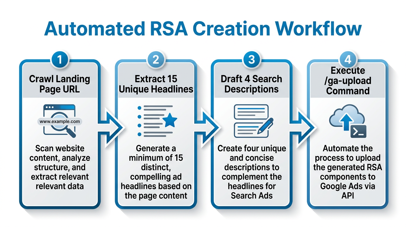 A four-step process for generating Responsive Search Ads using Claude.