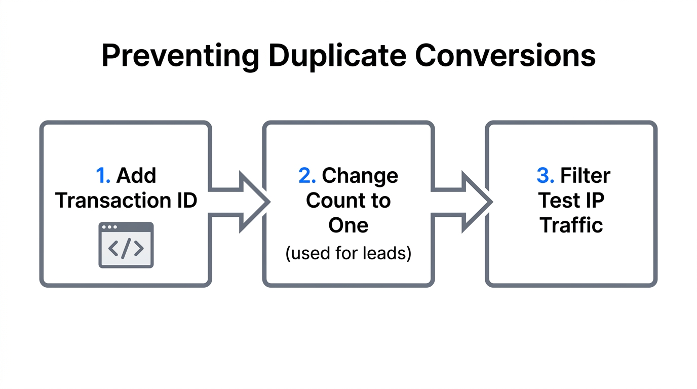 Three-step technical process for troubleshooting and fixing double-counting issues.