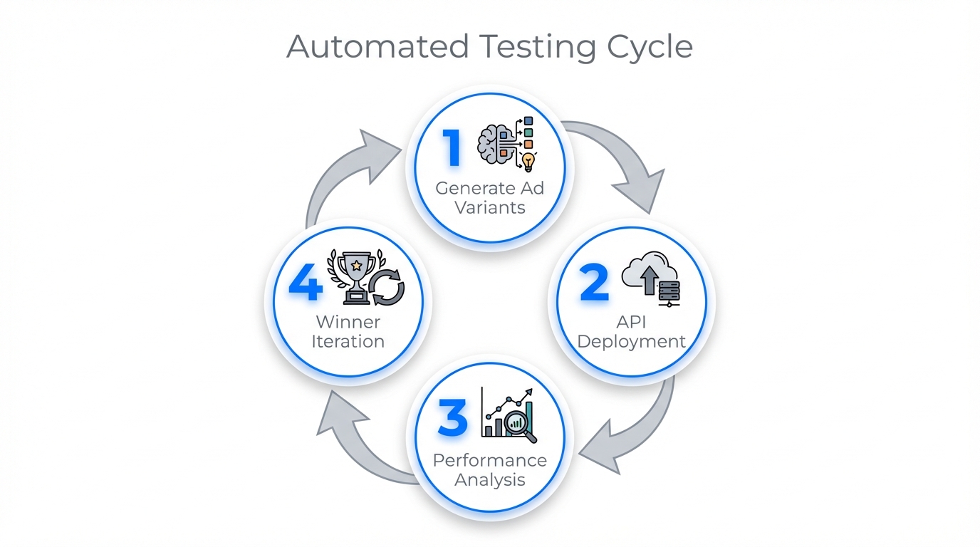 The four-step automated loop for continuous creative testing.