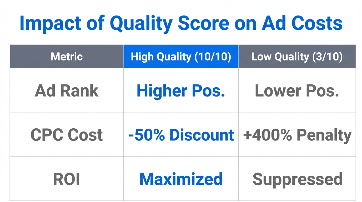 How Quality Score directly influences your ad costs and ranking.