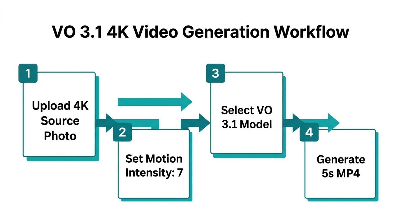 Four-step workflow for generating 4K product videos in AI Studio.
