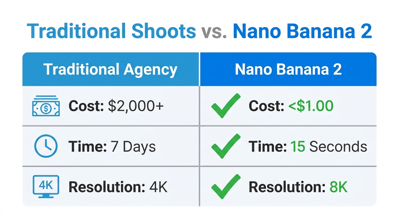 Comparison of costs and turnaround times for product photography.