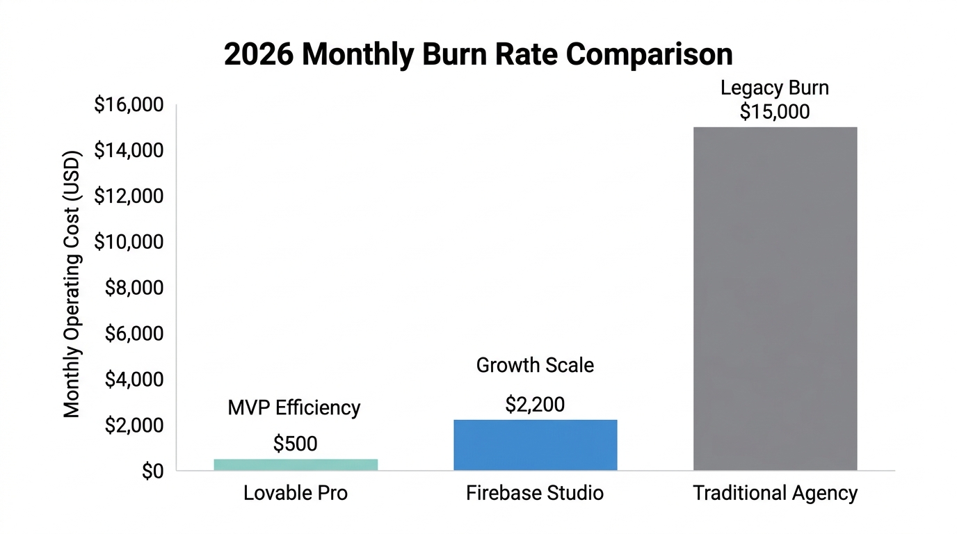 Comparative monthly burn rates for AI-driven vs. traditional development.