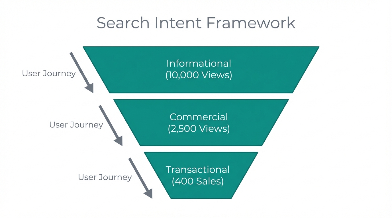 A search intent funnel showing volume versus conversion potential.