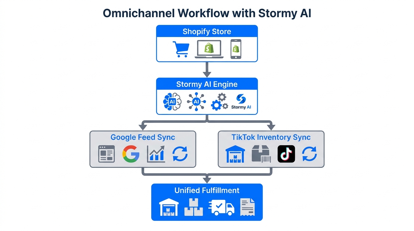 Automated workflow for syncing Shopify data across multiple ad channels.