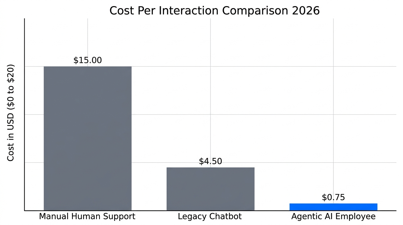 Projected cost efficiency of Agentic AI vs traditional support models.