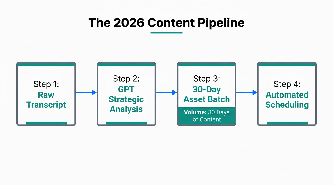 A 4-step workflow for converting one transcript into a full month of assets.
