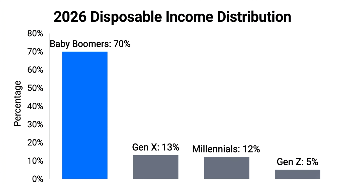 Baby Boomers control the vast majority of disposable income in 2026.