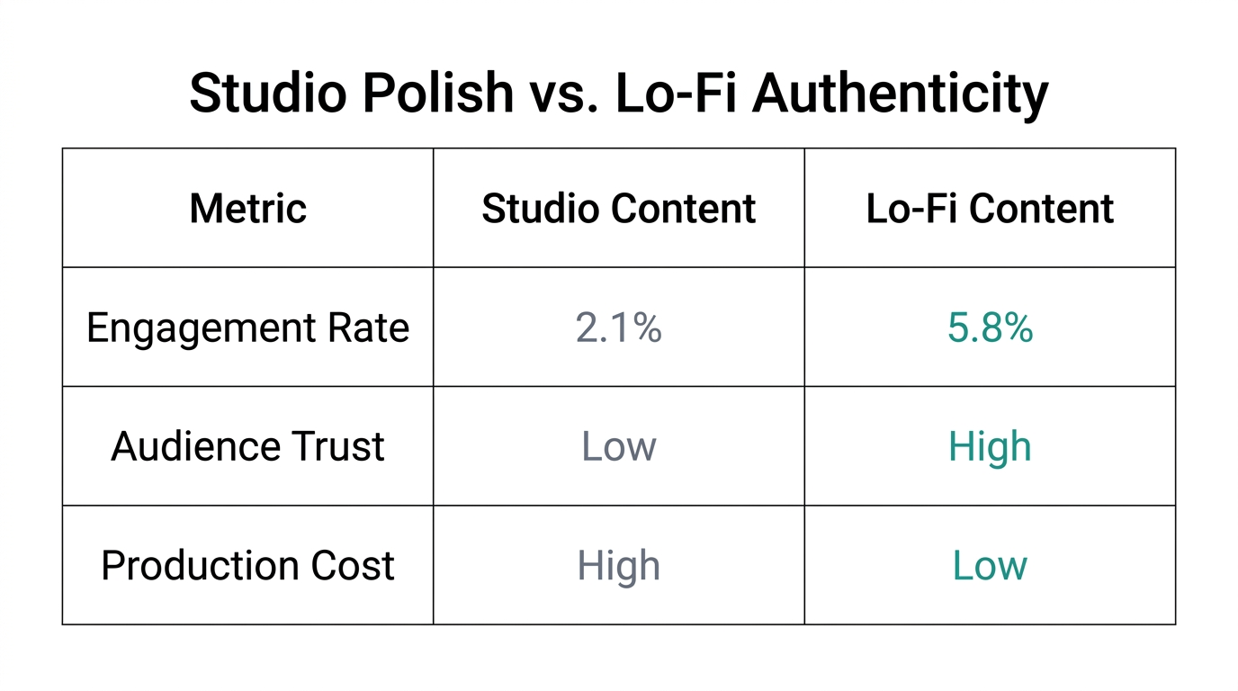Data comparison showing higher engagement and trust for lo-fi content.