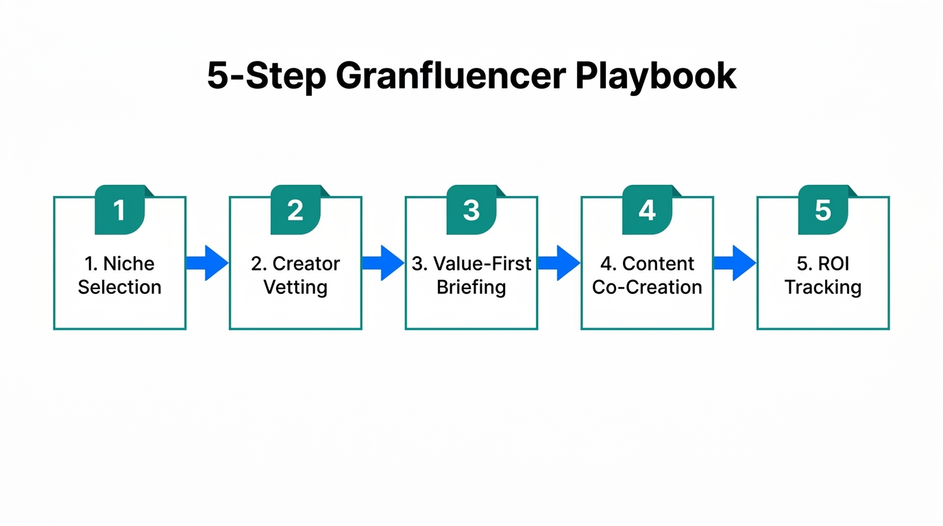 A five-step strategic process for executing granfluencer marketing campaigns.