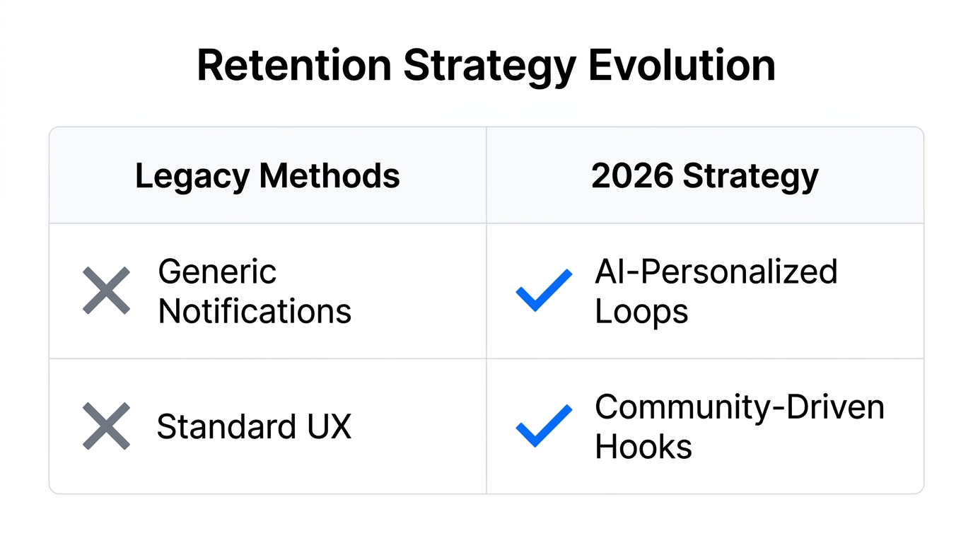 Comparison of outdated retention methods versus the 2026 growth playbook.