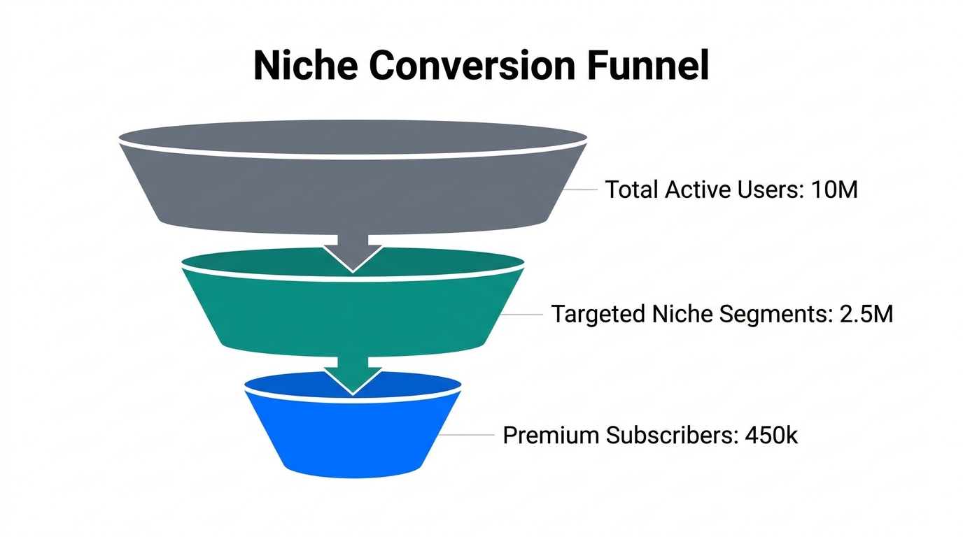 Conversion funnel showing user segmentation and premium subscriber growth.