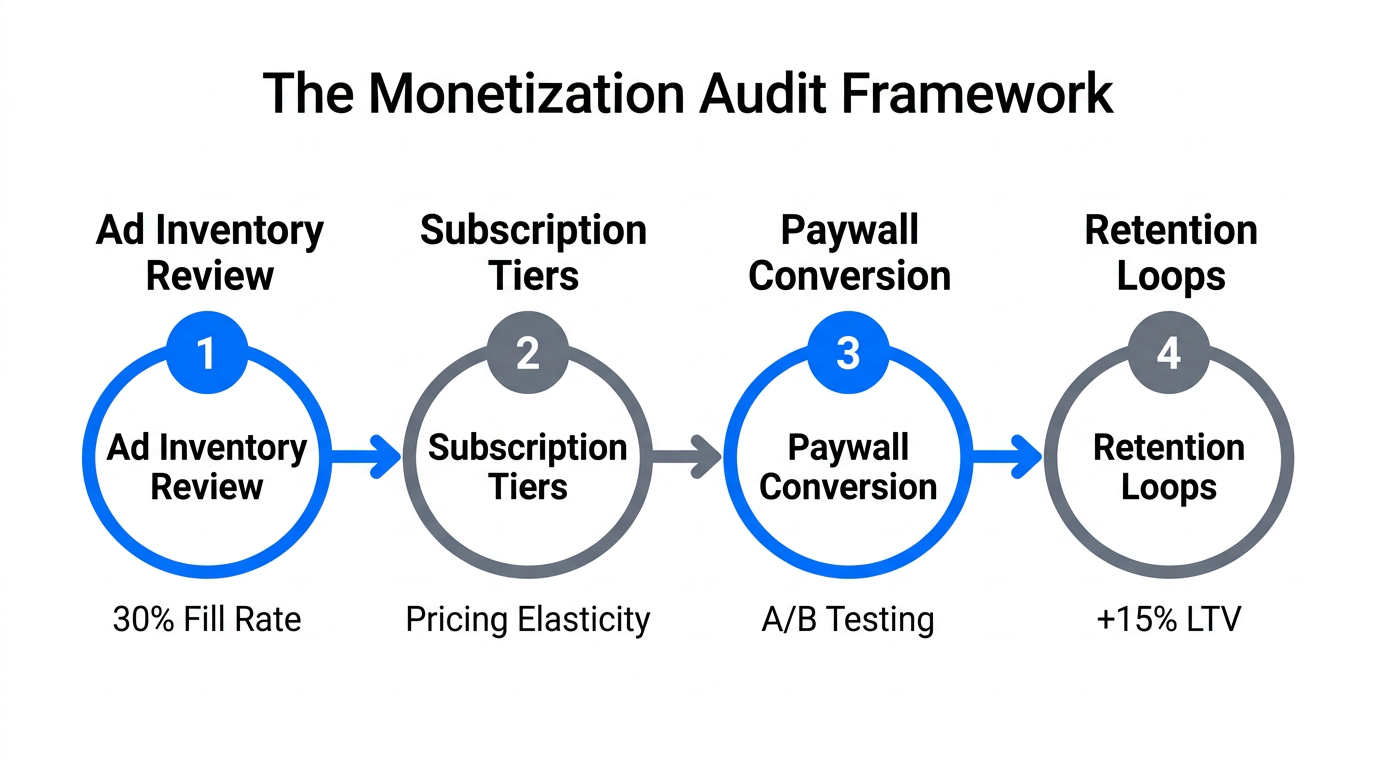 Four-step process for auditing and optimizing mobile app monetization.