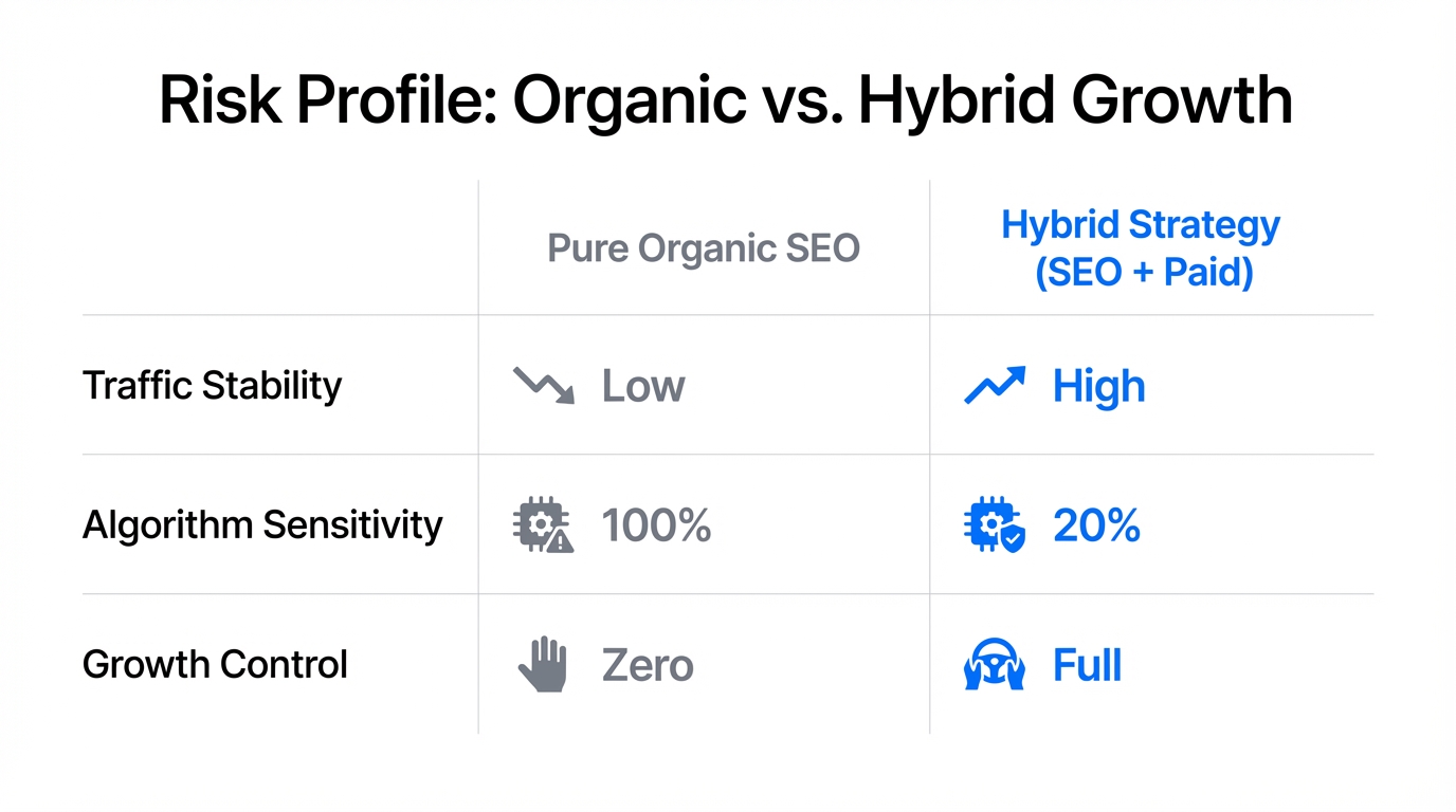 Comparison of risk levels between organic-only and hybrid traffic strategies.