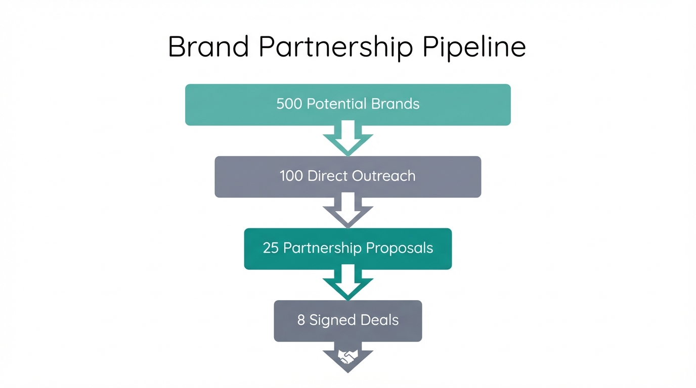 A funnel showing the conversion rates for direct brand deal outreach.