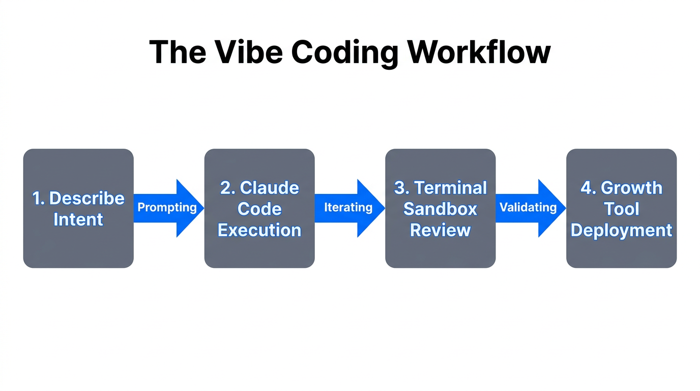 A step-by-step flowchart of the Vibe Coding development cycle.