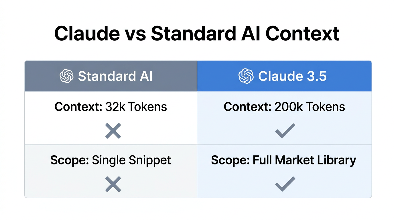 Comparison of Claude’s context window versus standard AI models.