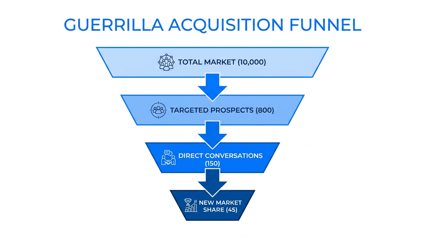 Marketing funnel showing conversion stages for guerrilla distribution tactics.