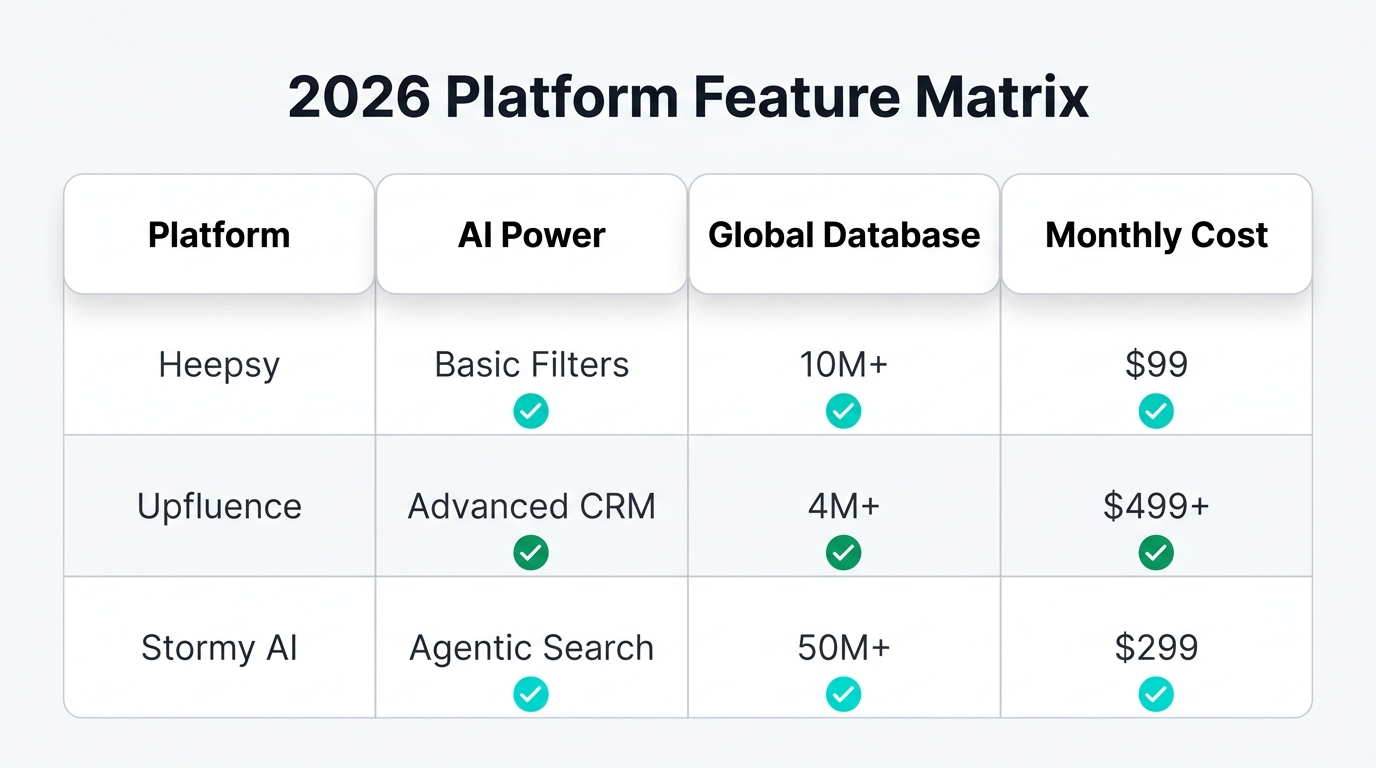 Side-by-side comparison of pricing and core features for 2026.