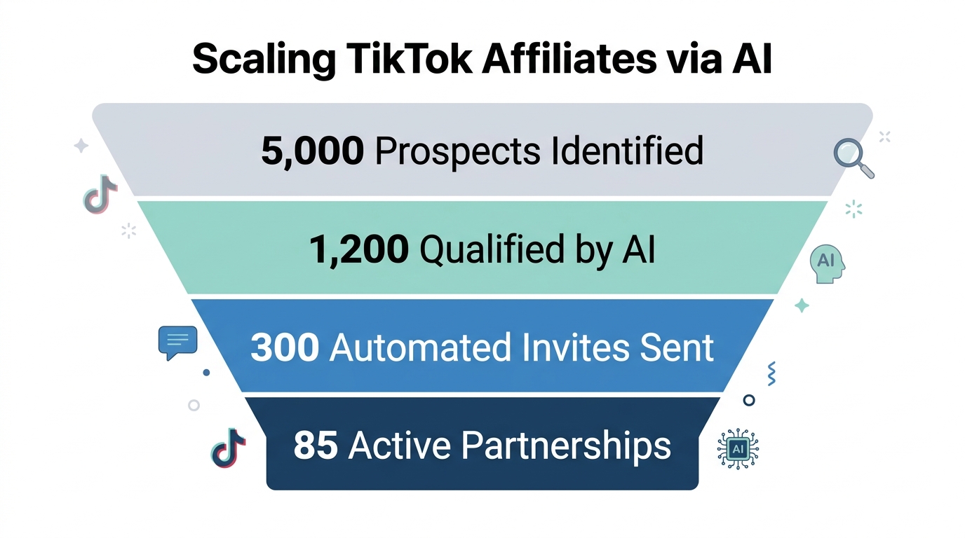 Performance funnel for AI-automated TikTok Shop affiliate acquisition.