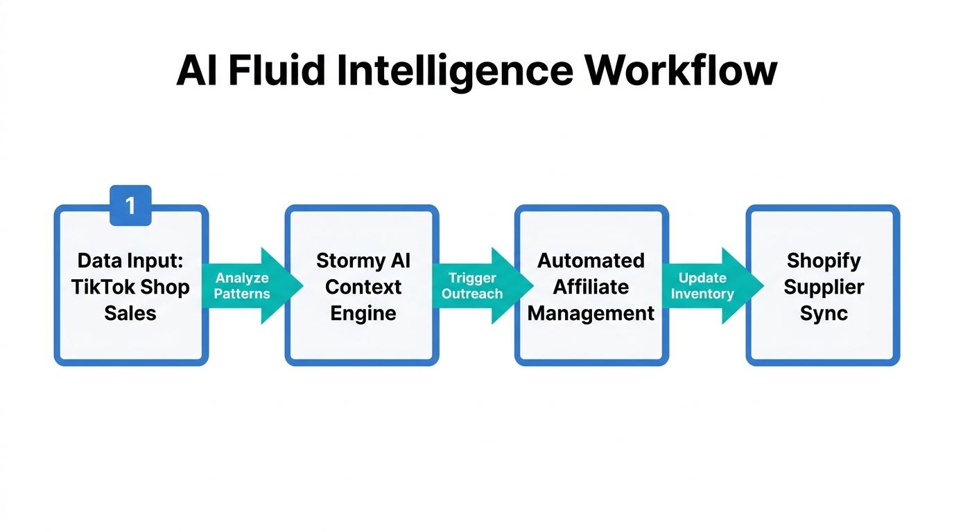 The automated workflow of AI fluid intelligence in ecommerce.