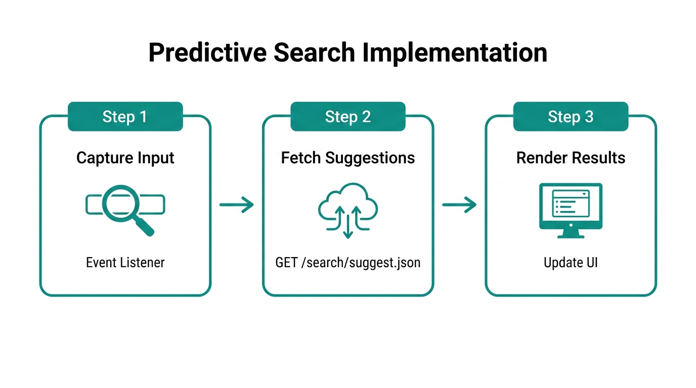 Three-step process for implementing predictive search using the Ajax API.