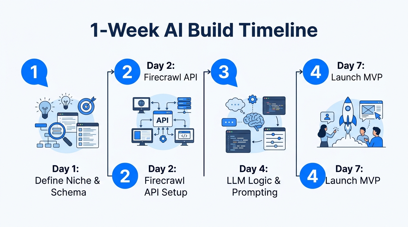 A rapid seven-day execution roadmap for building AI-driven web scrapers.