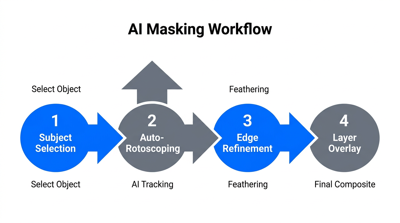 Step-by-step workflow for implementing AI masks in Adobe Premiere Pro.