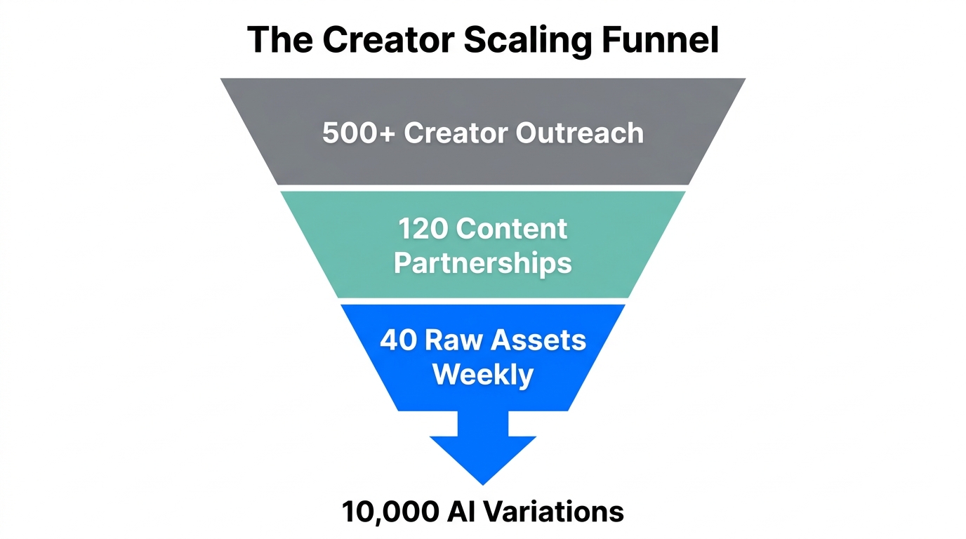 The funnel process for turning creator outreach into thousands of variations.