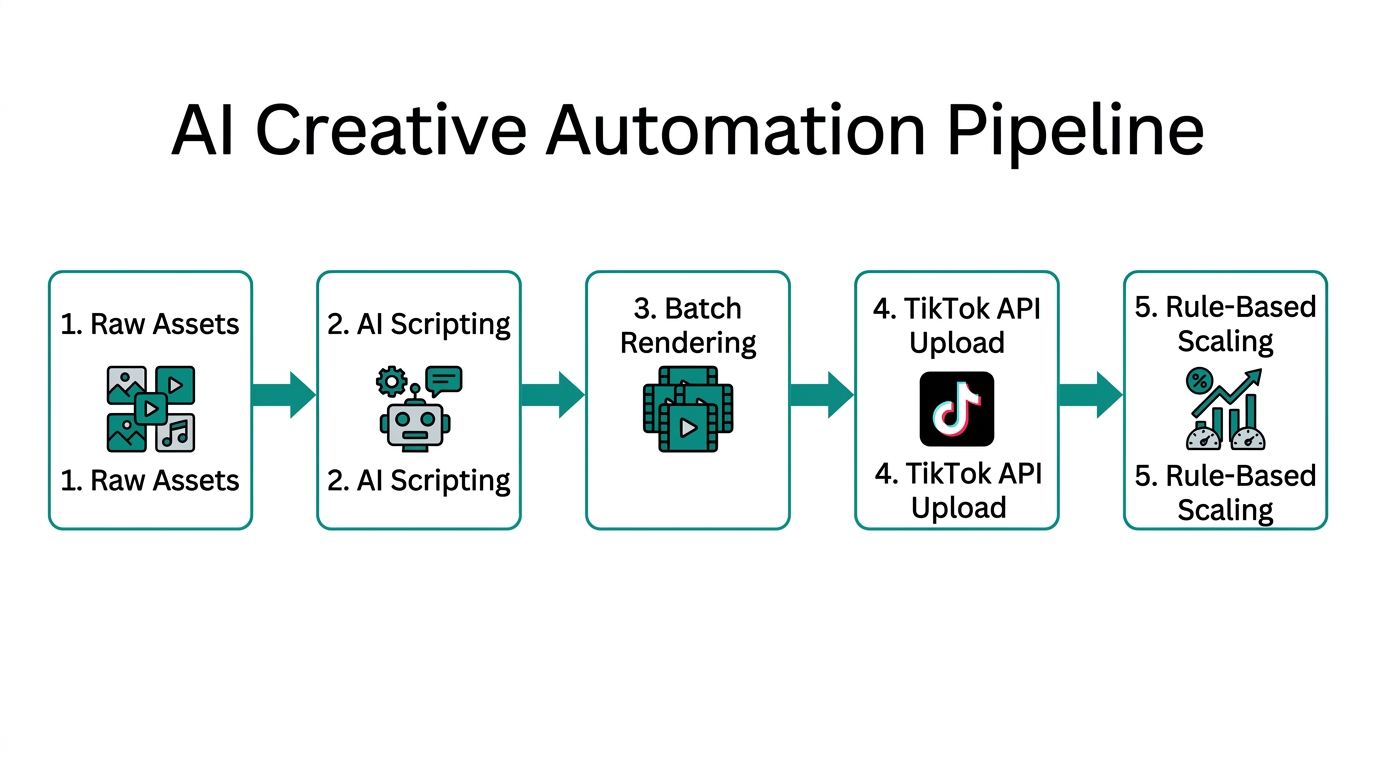 The automated workflow for generating and deploying high-volume ad creatives.