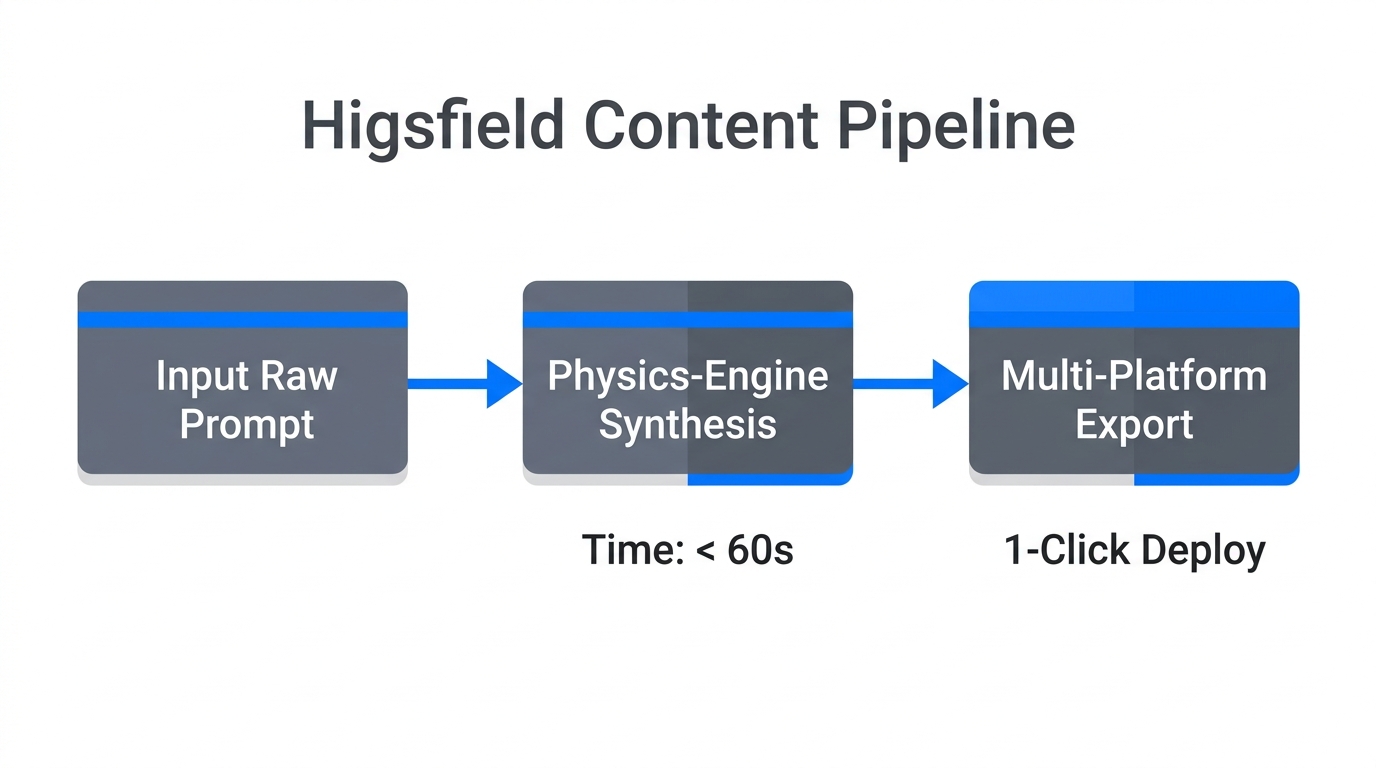 The automated three-step workflow from creative prompt to social distribution.