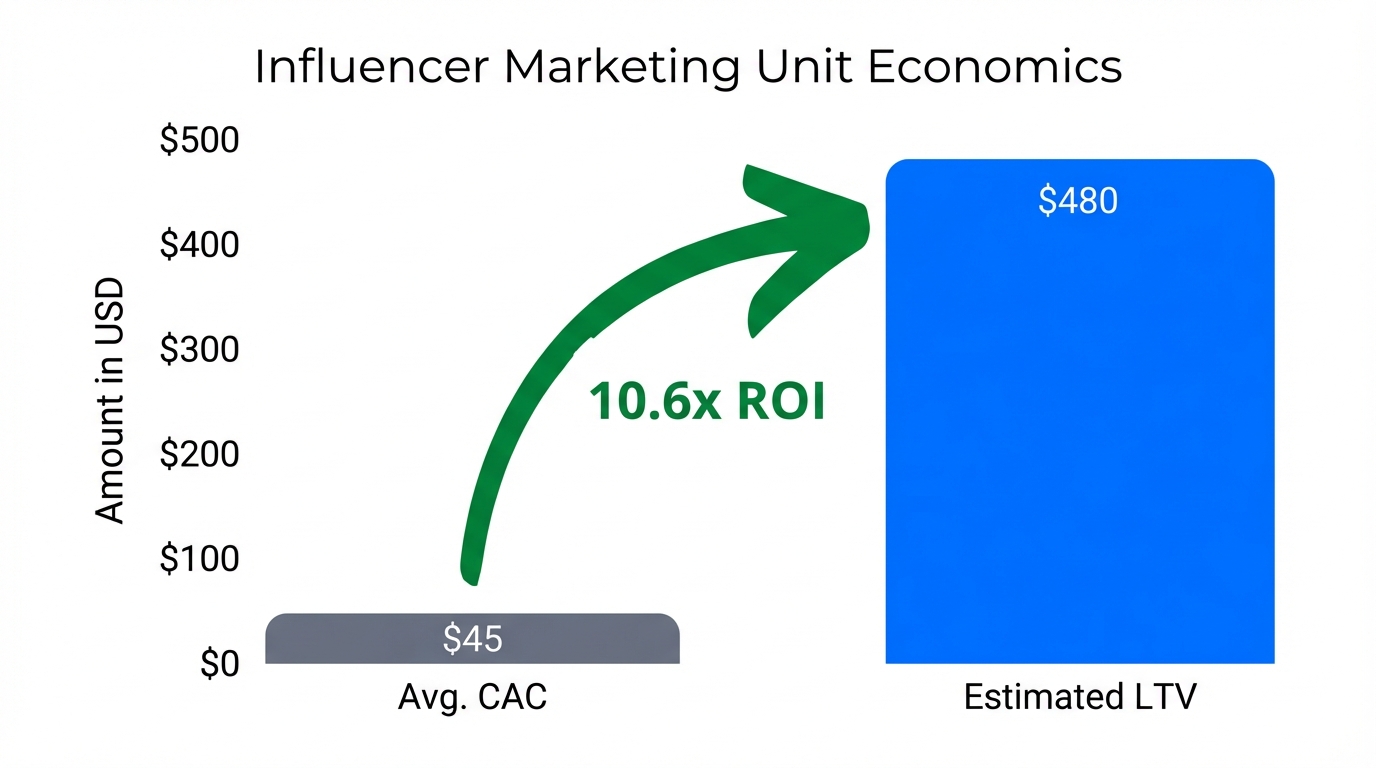 Unit economics showcasing the high ROI of creator-led customer acquisition.