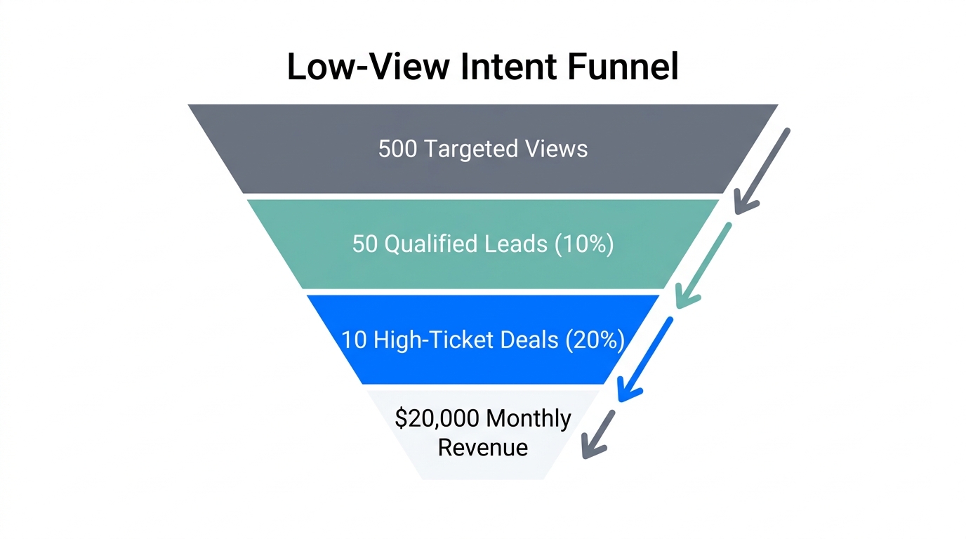 A funnel showing how 500 views translate into $20,000 MRR.