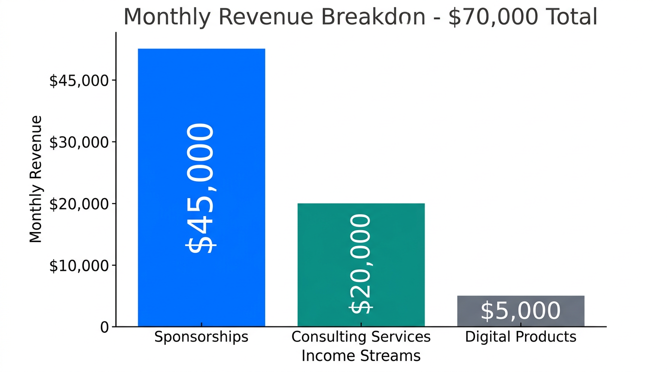 Monthly revenue allocation across sponsorships, consulting, and digital products.