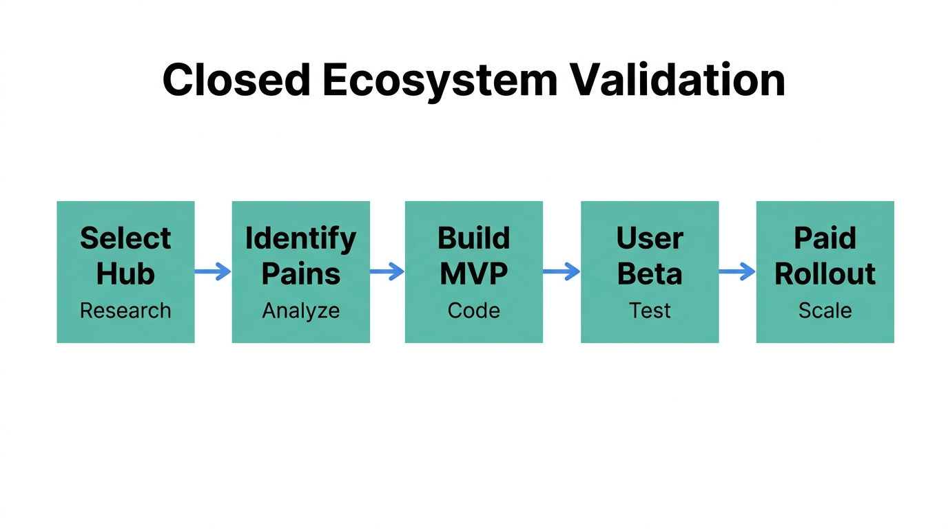 The 5-step framework for validating SaaS products in closed ecosystems.