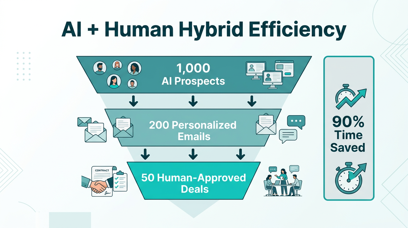 Funnel showing the efficiency of AI outreach with human oversight.