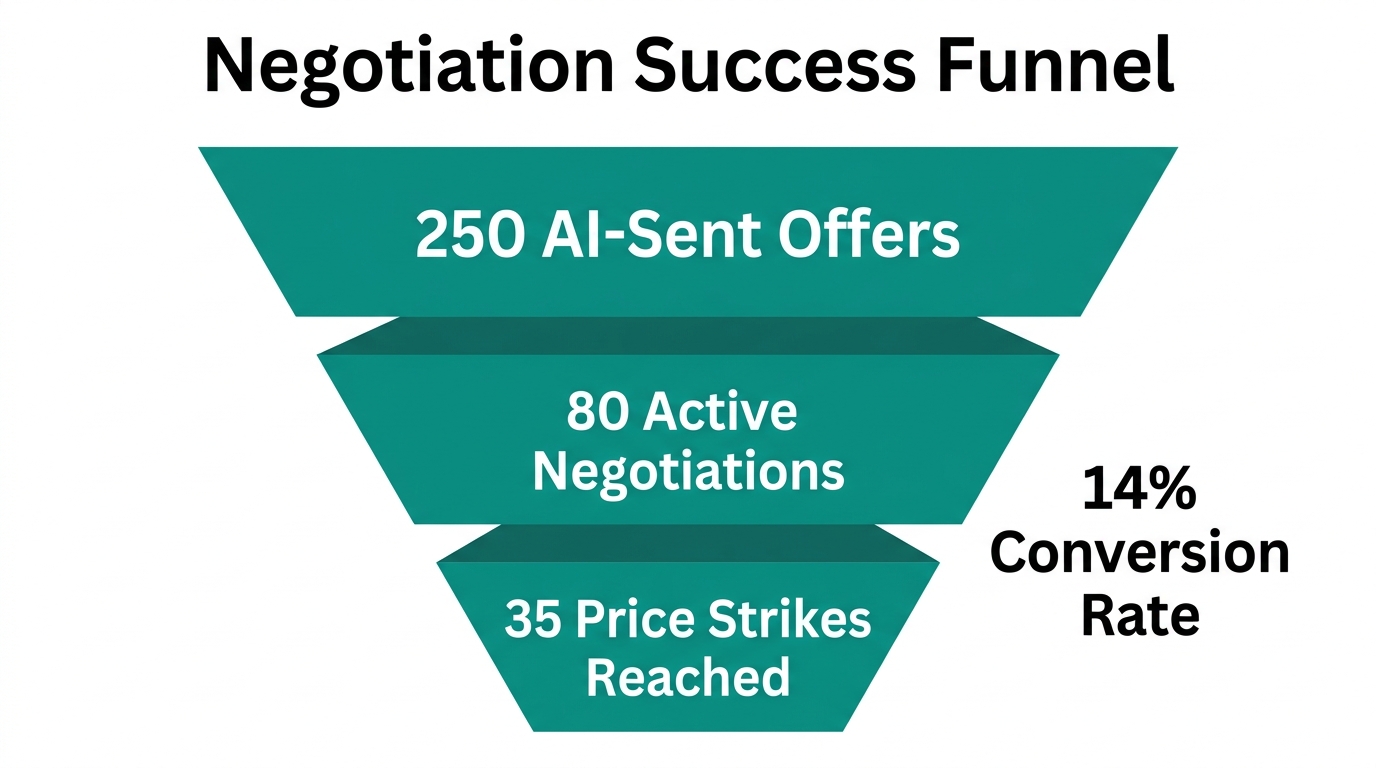 Conversion funnel from automated outreach to successful price strike deals.