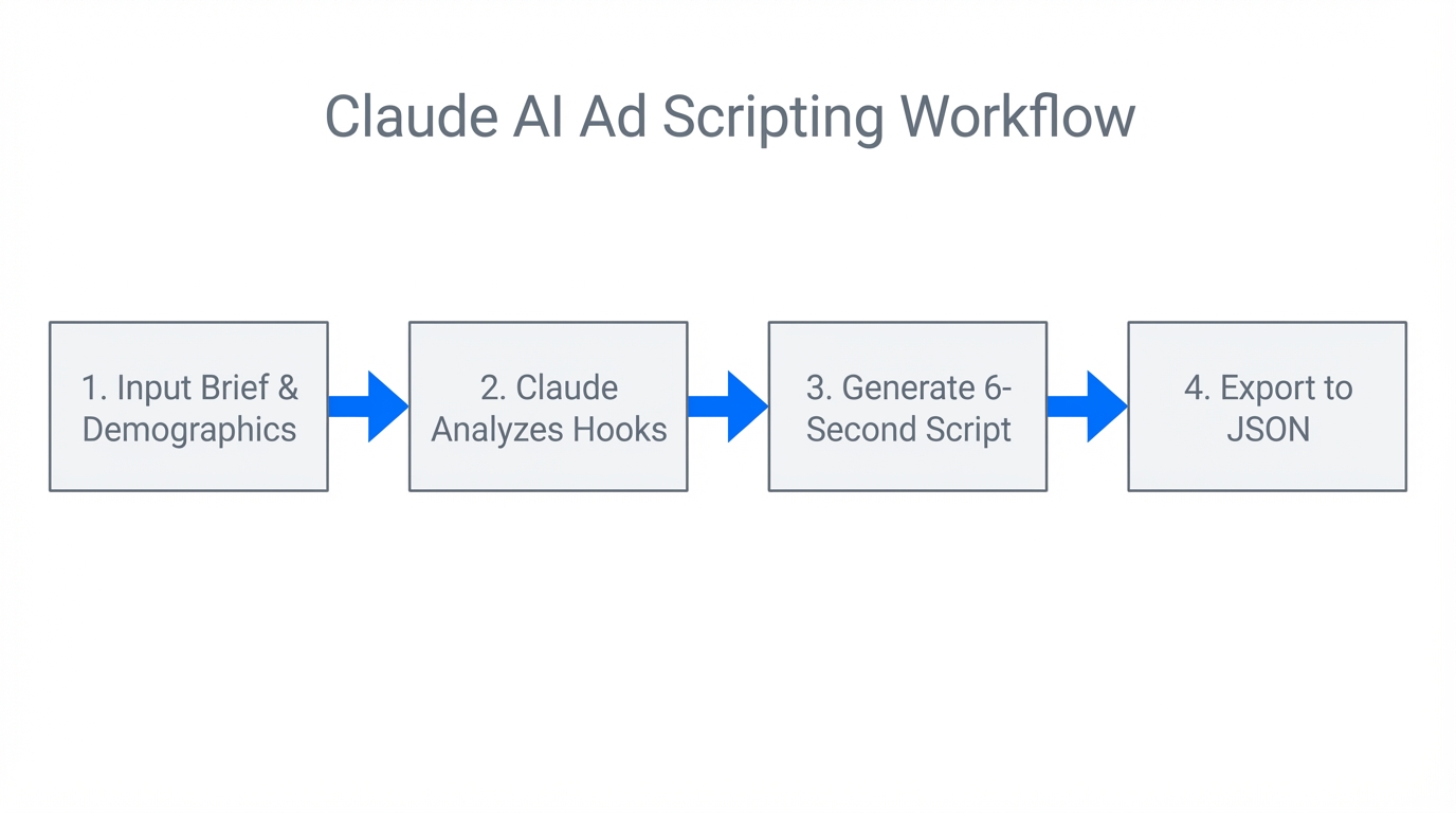 The four-step workflow for generating Snapchat ad scripts using Claude AI.