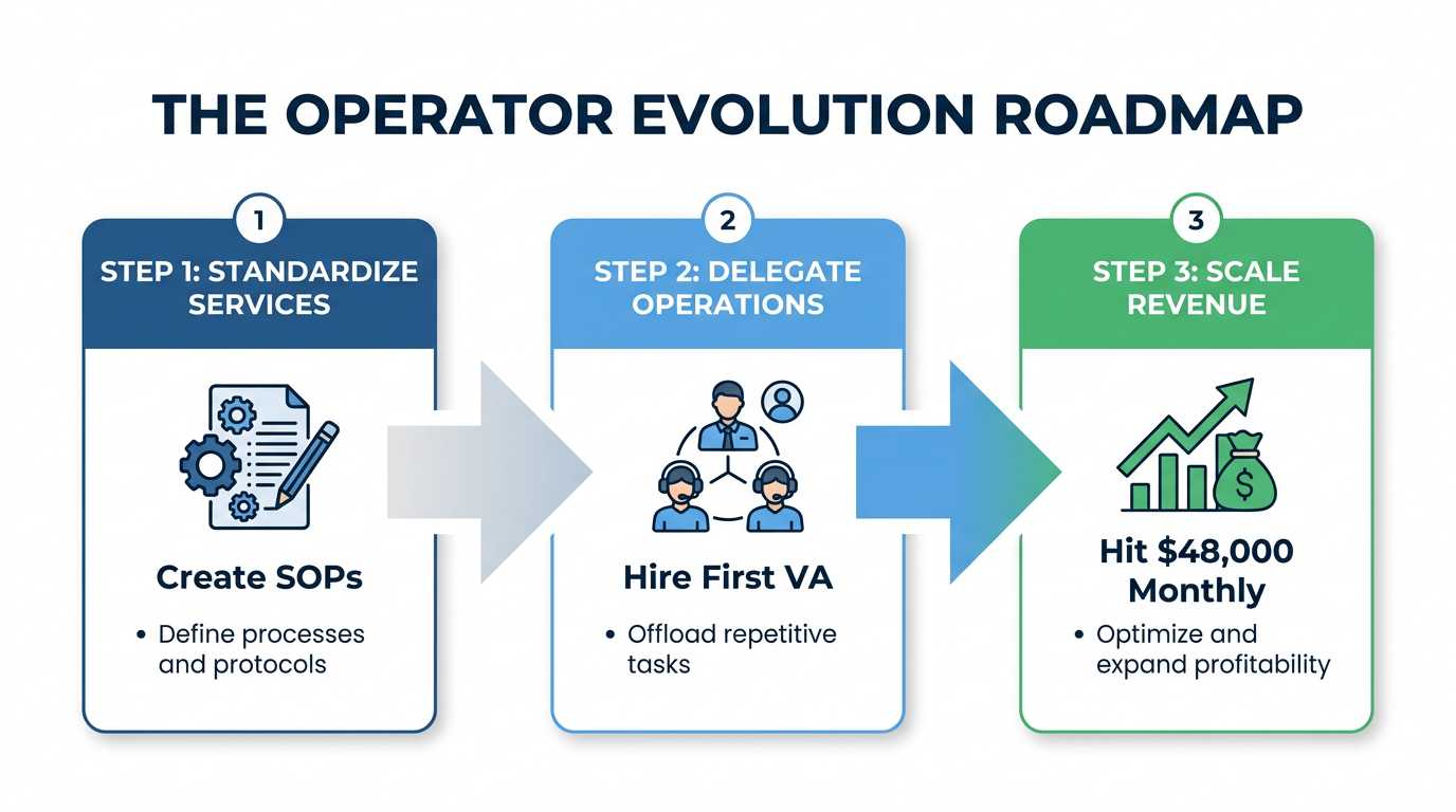 The three-step roadmap for transitioning from solo freelancer to agency operator.