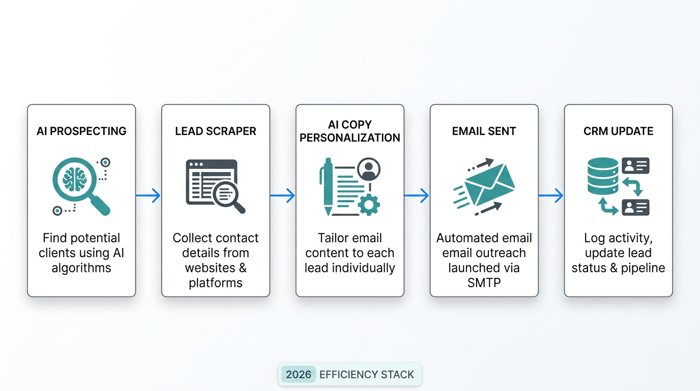 The 2026 AI-integrated growth stack for automated agency outreach.