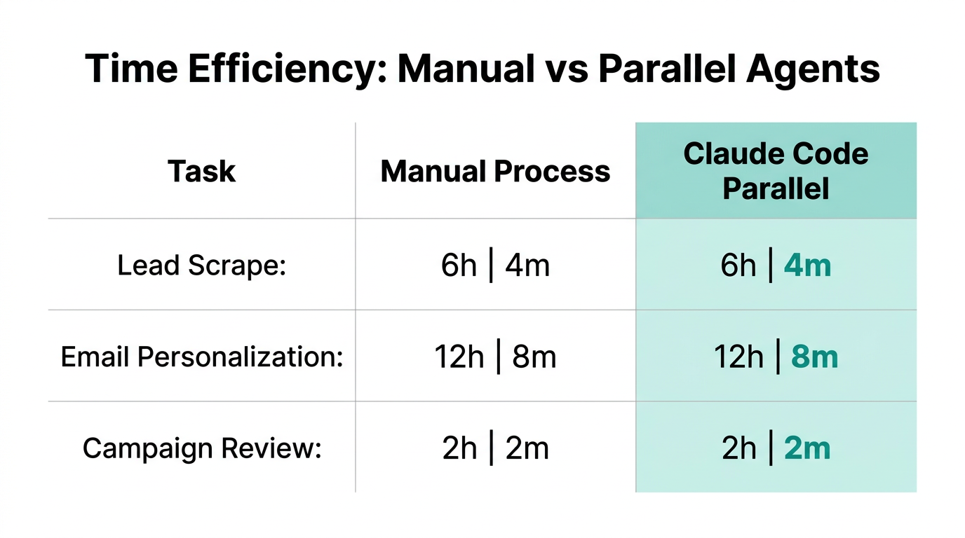 Efficiency comparison showing time savings through parallel multi-agent execution.
