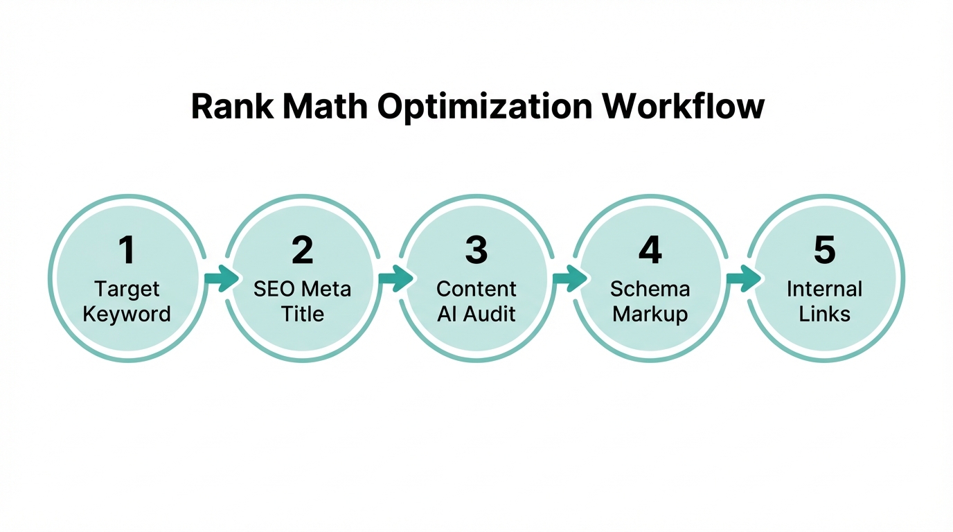 Step-by-step on-page SEO checklist using Rank Math tools.