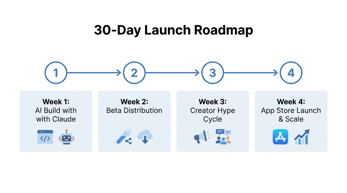 A week-by-week roadmap for launching an app in 30 days.