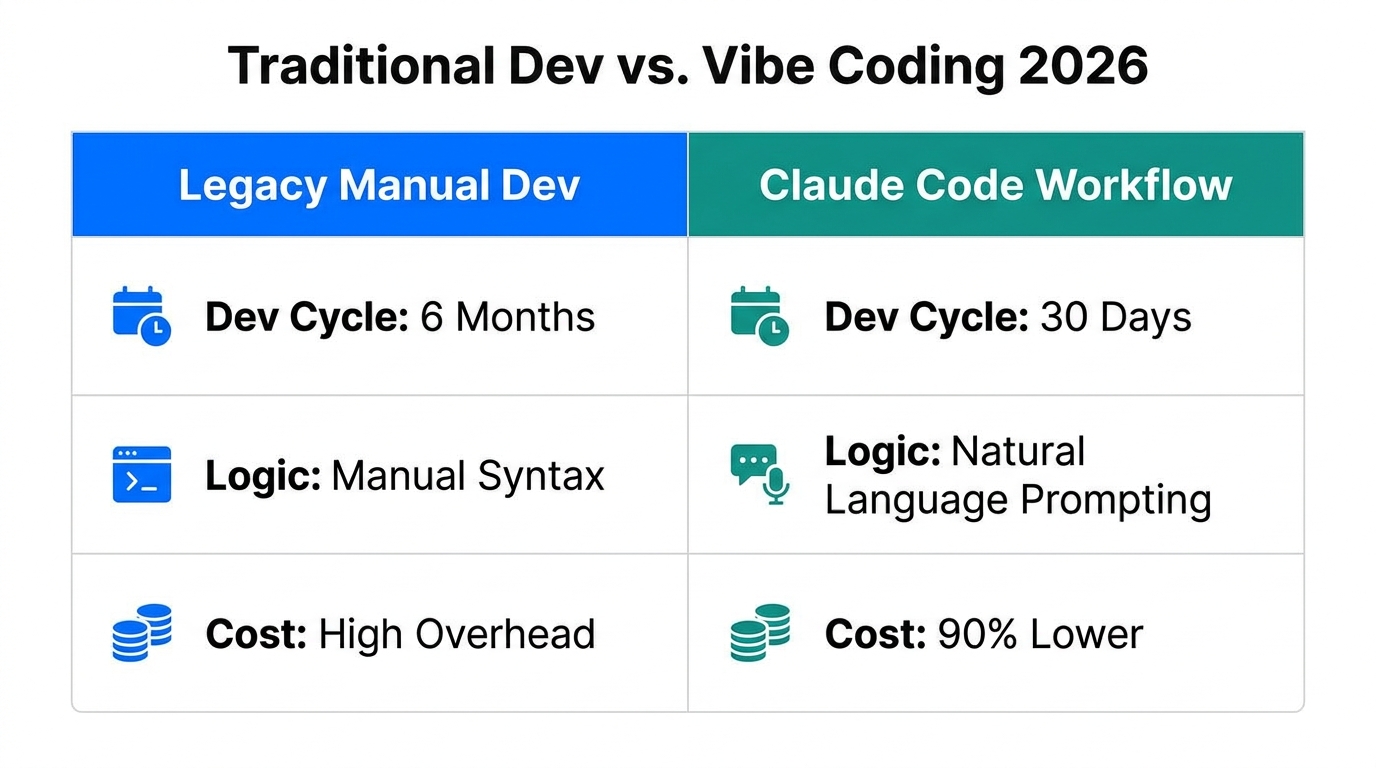 Comparing traditional development speed against the high-velocity vibe coding model.