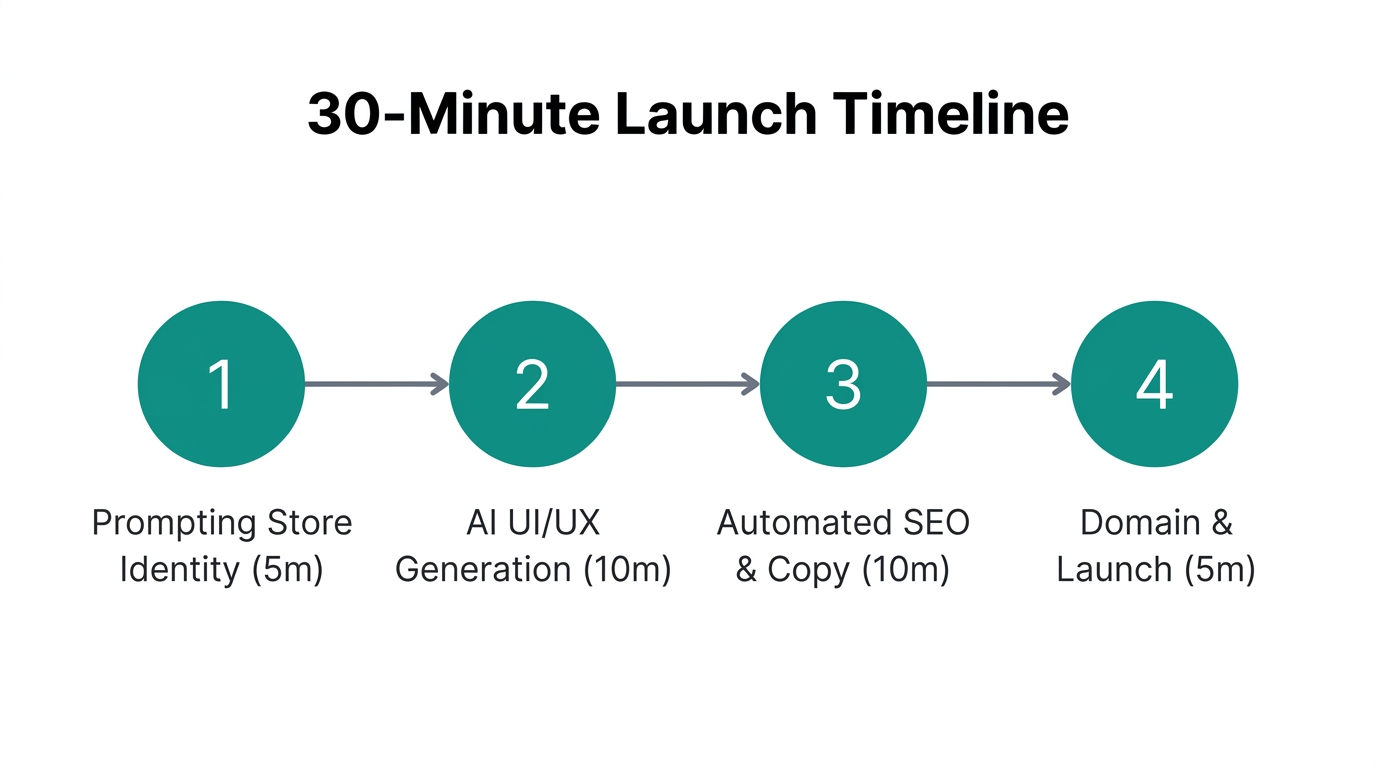 A breakdown of the 30-minute AI store creation timeline.