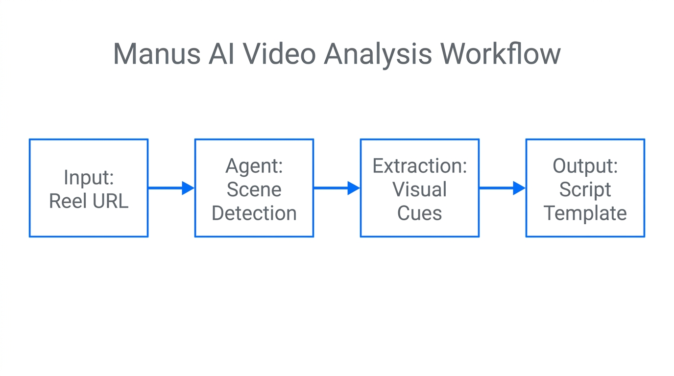 Step-by-step workflow of the Manus AI video deconstruction process.