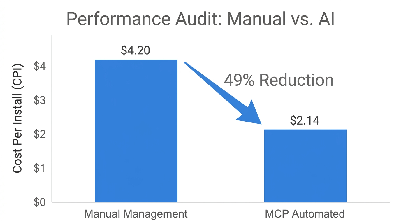 Comparison of Cost Per Install (CPI) before and after MCP automation.