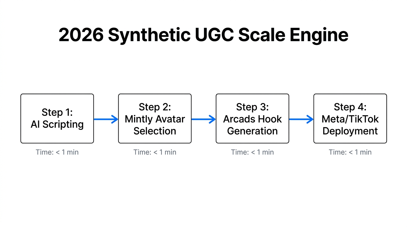 The automated workflow for generating and deploying synthetic video ads.
